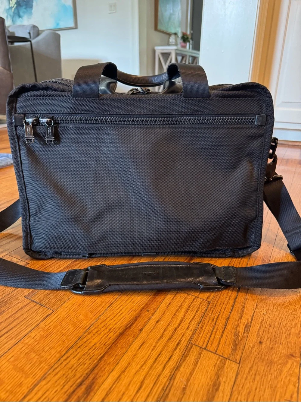 Tumi Black Alpha Nylon Expandable Laptop Briefcase with Front Zip Pockets